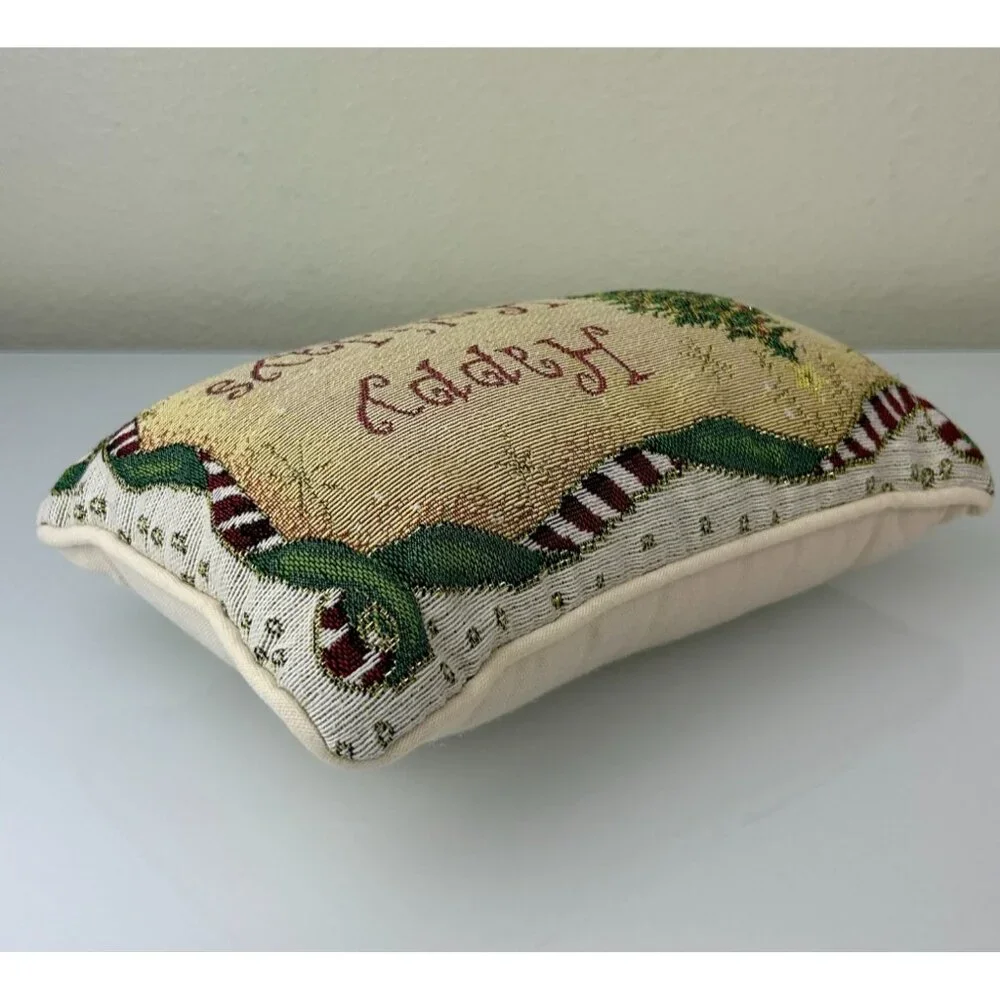 Happy Holidays Tapestry Rectangular Christmas Tree Pillow 11.5 x 7.5 Decor